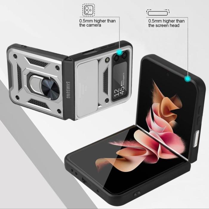 A-One Brand - Galaxy Z Flip 4 Skal Ringhållare Kickstand - Silver