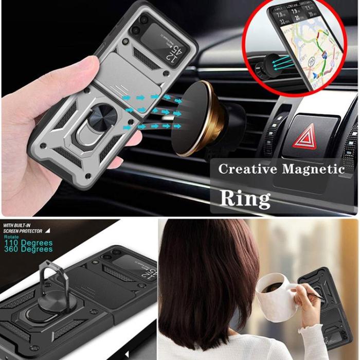 A-One Brand - Galaxy Z Flip 4 Skal Ringhållare Kickstand - Silver