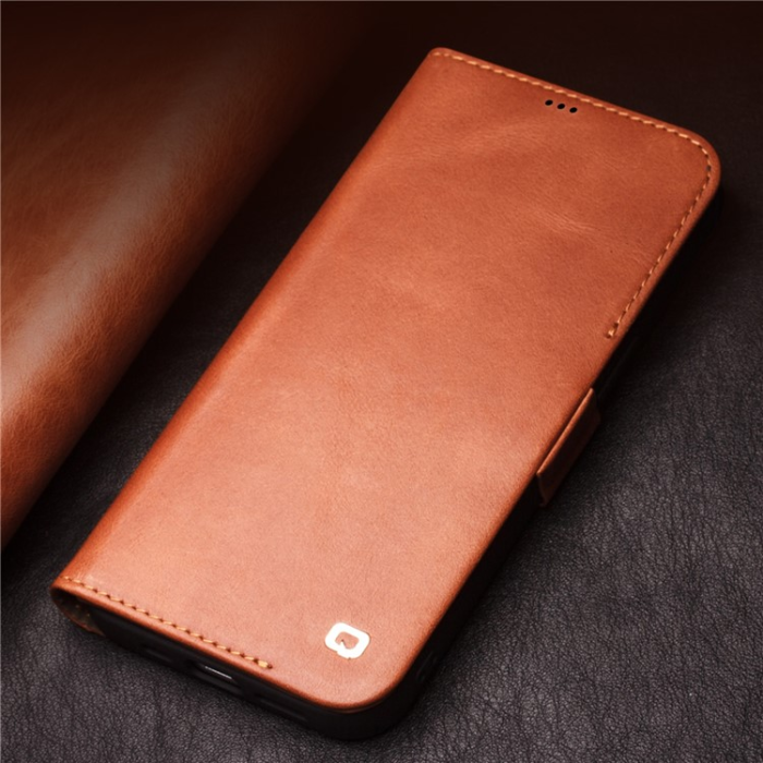 QIALINO - QIALINO iPhone 12 Pro Max Plånboksfodral Äkta Läder Magnetlås 