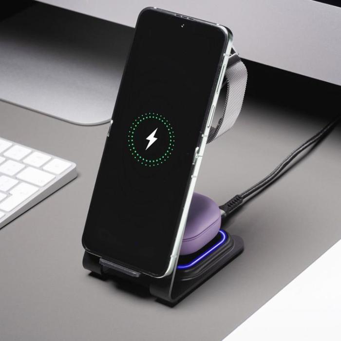 Puro - Forcell 3in1 Trådlös Laddare Mobil, Hörlurar, Apple Watch/Samsung Watch