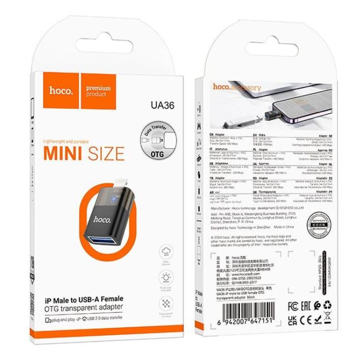 Hoco - Hoco USB-A Till Lightning Adapter UA36 - Svart