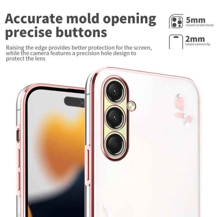 KADEM - KADEM Mobilskal till Samsung Galaxy S26 / S26 Pro Blommor Rhinsten TPU Roséguld