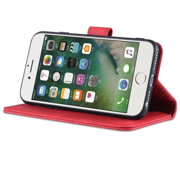 AZNS - AZNS iPhone SE (2022)/SE (2020)/8/7 Plånboksfodral Konstläder - Röd