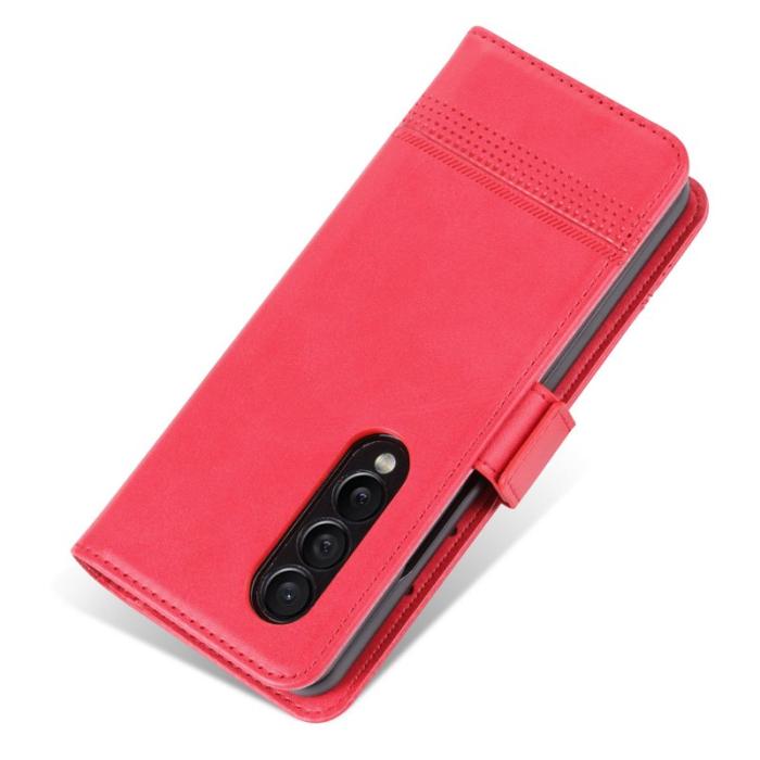 AZNS - AZNS Samsung Galaxy Z Fold3 5G Plånboksfodral Konstläder - Röd
