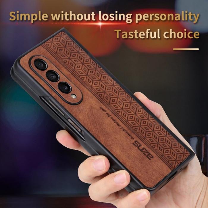AZNS - AZNS Samsung Galaxy Z Fold3 5G Fodral - Imprinted KonstLäder - Brun