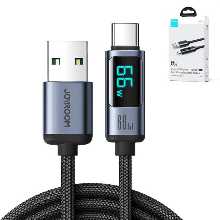 Joyroom - Joyroom USB-C till USB-A kabel 66W med LED display 1.2m - Svart