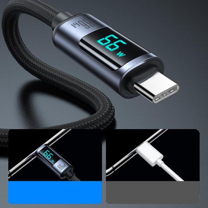 Joyroom - Joyroom USB-C till USB-A kabel 66W med LED display 1.2m - Svart