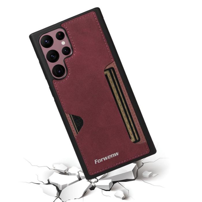 FORWENW - FORWENW F5 Series Samsung Galaxy S24 Ultra Fodral KonstLäder - Vinröd