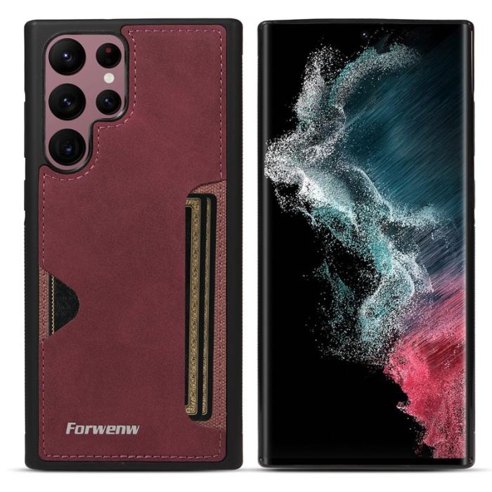 FORWENW - FORWENW F5 Series Samsung Galaxy S24 Ultra Fodral KonstLäder - Vinröd