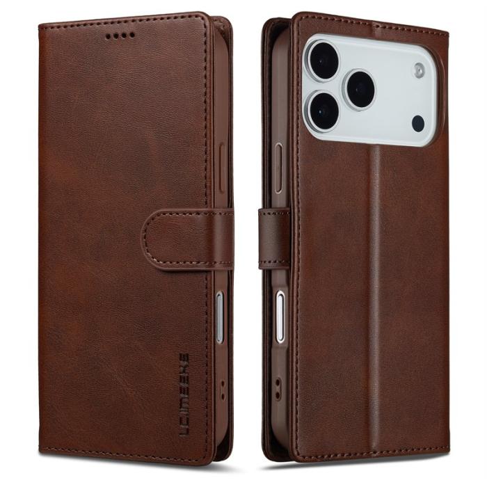 LC.imeeke - LC.IMEEKE iPhone 17 Pro Max Plånboksfodral Konstläder - Brun
