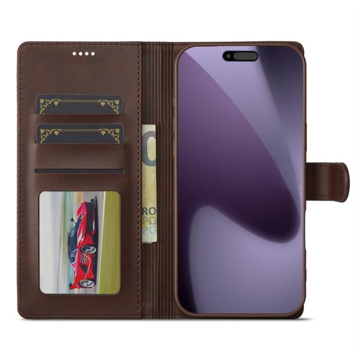 LC.imeeke - LC.IMEEKE iPhone 17 Pro Max Plånboksfodral Konstläder - Brun