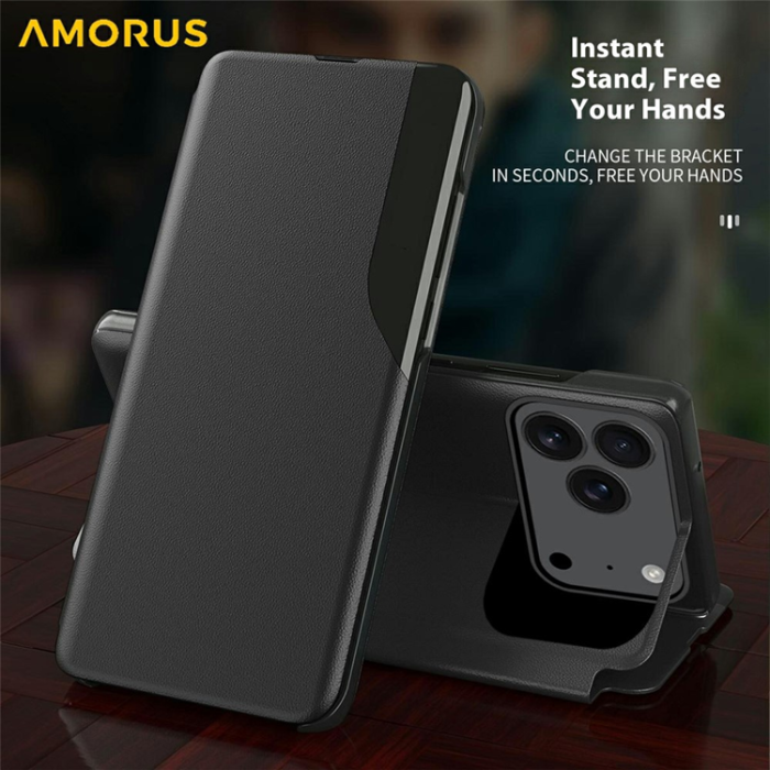 Amorus - Amorus iPhone 17 Pro Mobilskal Folio Flip Stativ - Blå