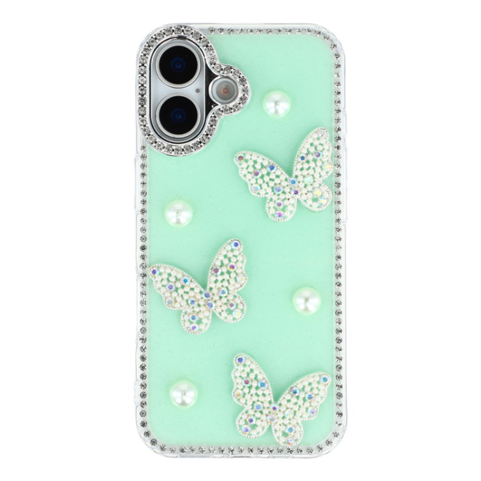 A-One Brand - iPhone 17 Mobilskal Rhinestone Edge Pearl Butterfly