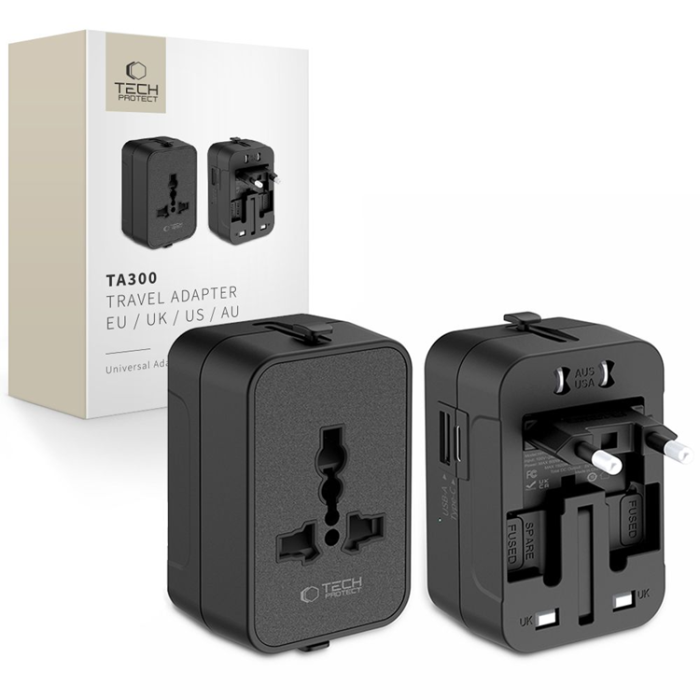 Tech-Protect - Tech-Protect Reseadapter EU/UK/US/AU TA300 - Svart