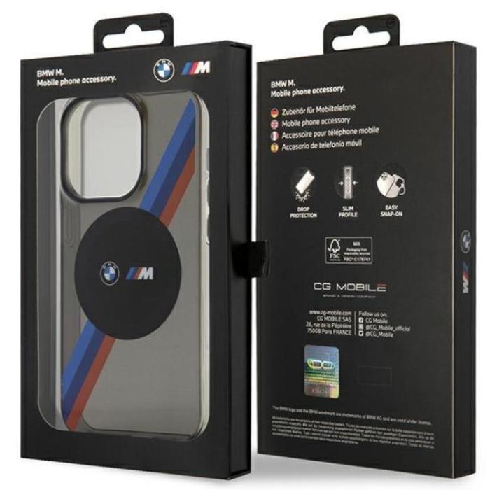 BMW - BMW iPhone 14 Pro Mobilskal Magsafe Tricolor Stripes - Grå