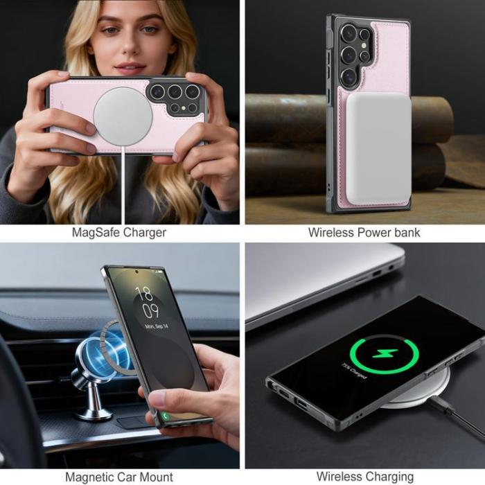 OEM - JEEHOOD Samsung Galaxy S24 Ultra Fodral KonstLäder - Rosa