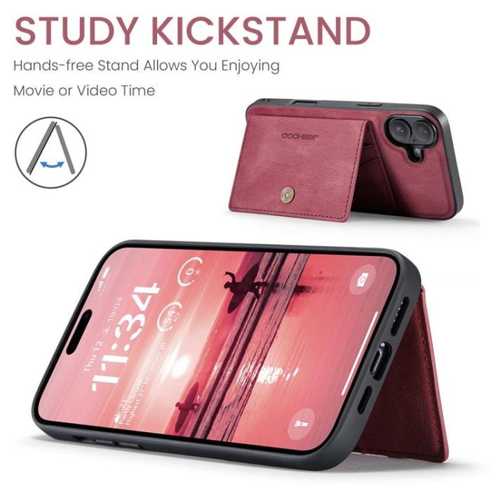 OEM - JEEHOOD iPhone 17 Mobilskal KonstLäder + Plast Avtagbar - Röd