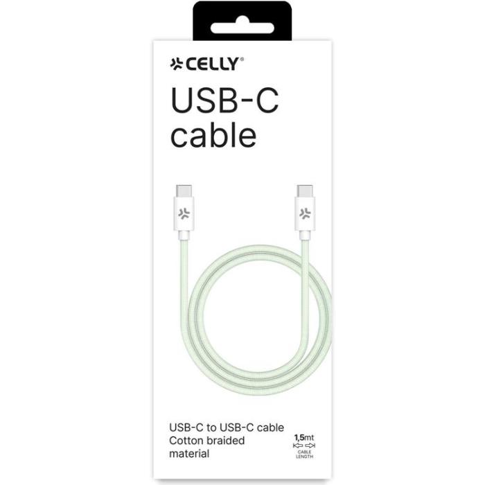 Celly - CELLY USB-C till USB-C kabel 60W 1.5m - Grön