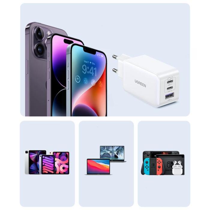 Ugreen - Ugreen GaN Väggladdare USB-/2x USB-C 65W Fast - Vit