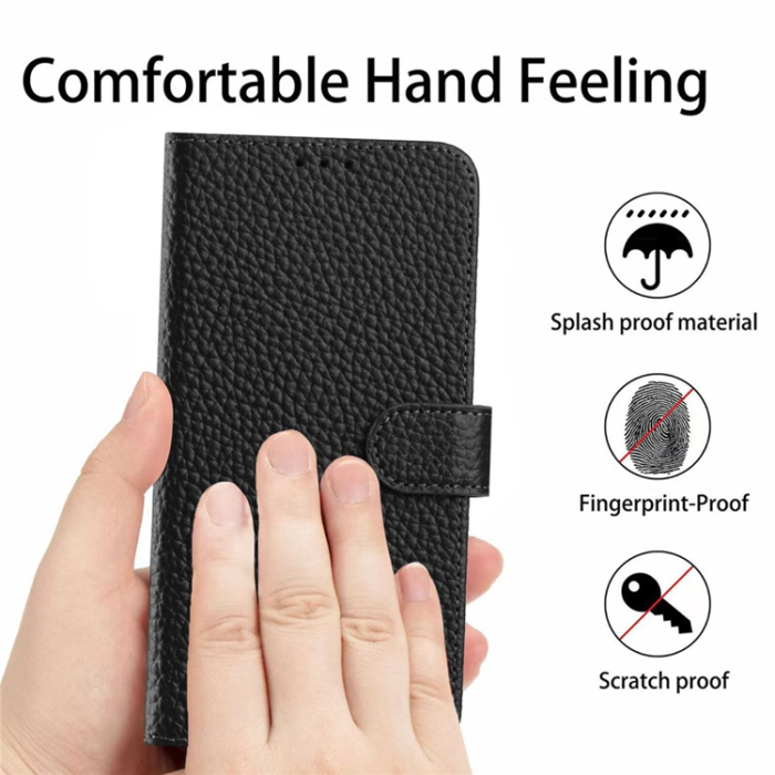 A-One Brand - Galaxy XCover 7 Pro Plånboksfodral Äkta Läder Litchi - Svart