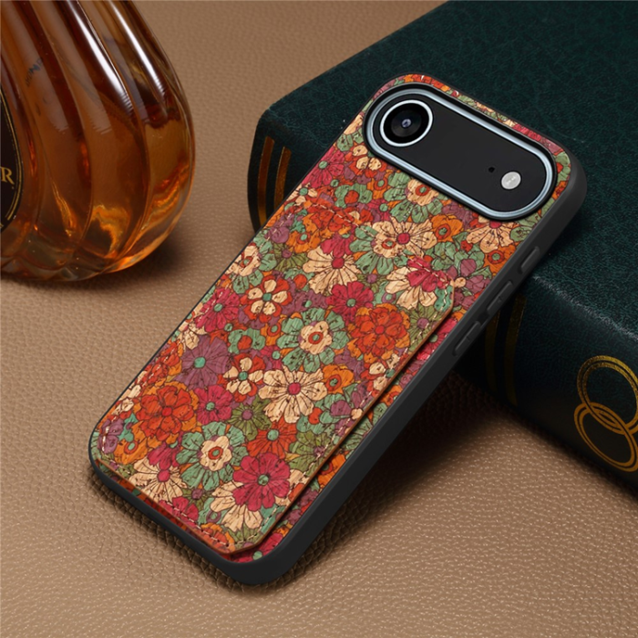 A-One Brand - iPhone 17 Air Mobilskal Korthållare Blommor - Sommar / Röd