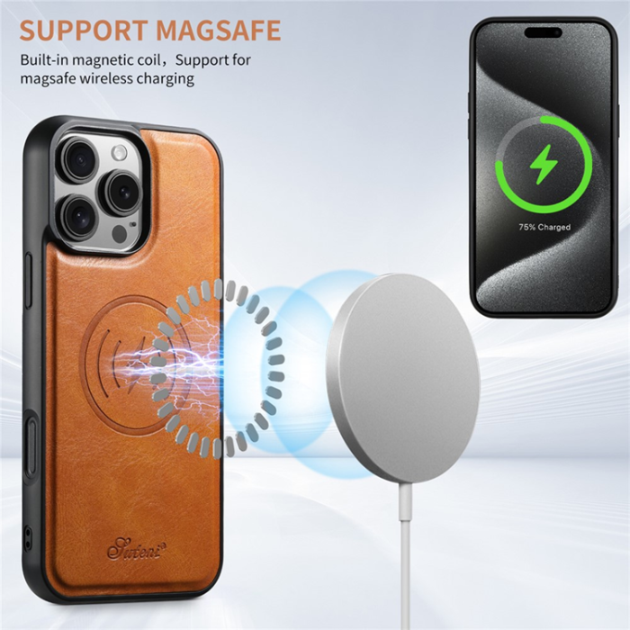 SUTENI - SUTENI iPhone 16 Pro Mobilskal MagSafe Korthållare H17 - Khaki