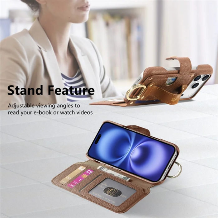 A-One Brand - iPhone 17 Pro Plånboksfodral RFID Blocking Zipper - Brun