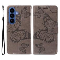 OEM - Samsung Galaxy S26 Plus Fodral Blommig Fj&auml;ril Pr&auml;gling Konstl&auml;der - Gr&aring;