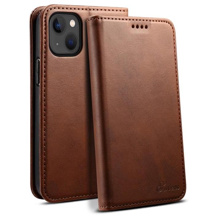 SUTENI - SUTENI iPhone 14 Plånboksfodral Textured Surface - Brun