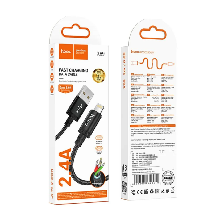 Hoco - Hoco USB-A Till Lightning Kabel 2m - Svart