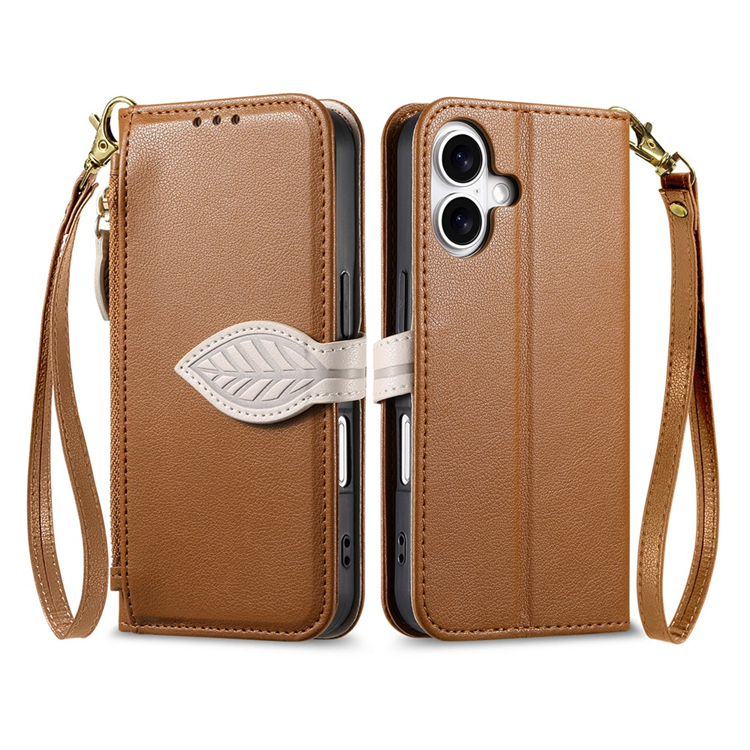 iPhone 17 Plånboksfodral Leaf Magnetiskt Spänne Konstläder - Brun (Brun) | 2353 | AlltMobil