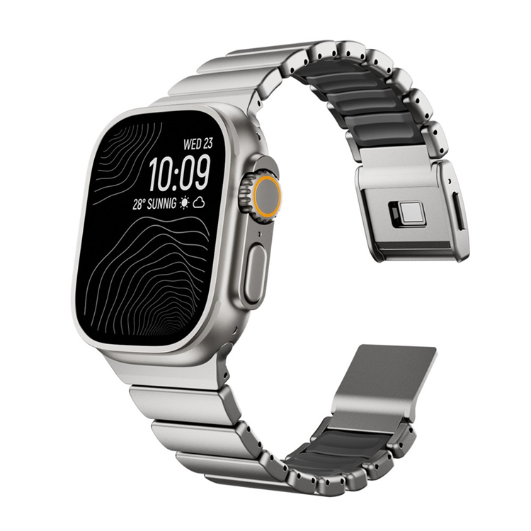 Apple Watch (42/44/45/46/49mm) Armband Stainless Steel (Titanium/Svart) | 5122 | AlltMobil