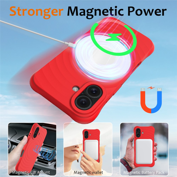 A-One Brand - iPhone 17 Mobilskal MagSafe Silikon Ripple Liquid - Röd
