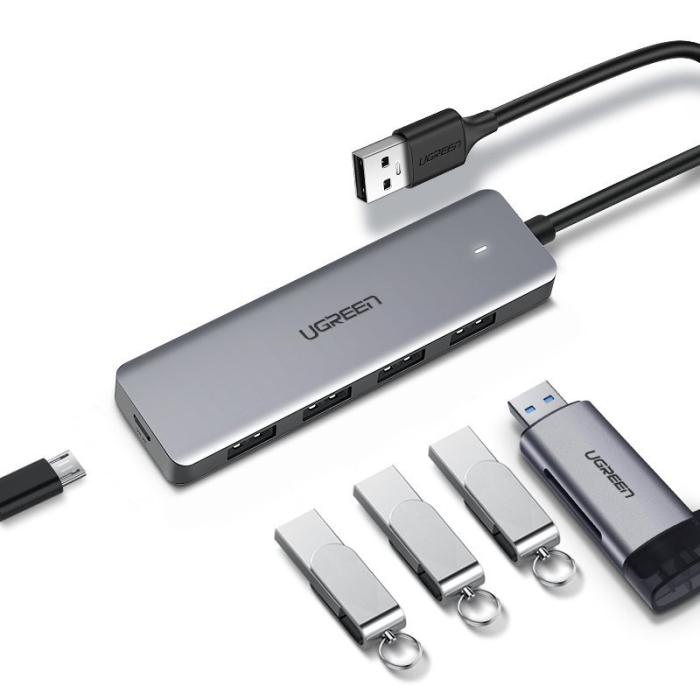UTGATT1 - UGreen USB 4x USB 3.2 Gen 1 HUB / micro USB strömport Grå