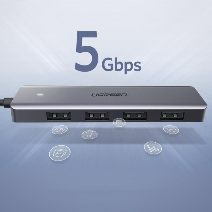 UTGATT1 - UGreen USB 4x USB 3.2 Gen 1 HUB micro USB strömport Grå