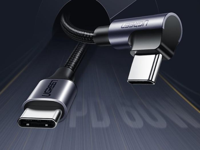 UTGATT1 - UGreen USB-C till USB-C angled Kabel 2 m Svart Grå