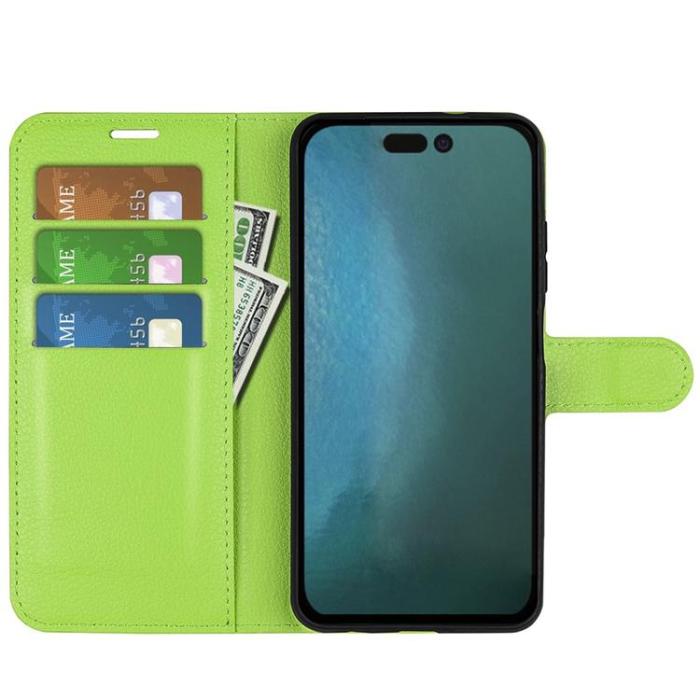 OEM - Litchi Flip iPhone 14 Pro Max Plånboksfodral - Grön