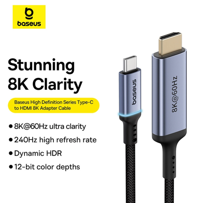 BASEUS - Baseus BS-OH064 8K 60Hz USB-C - HDMI Kabel 1.5m - Svart