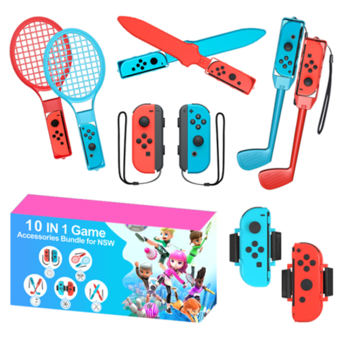 A-One Brand - 10-i-1 Sport- & Familjepaket för Nintendo Switch – Röd/Blå