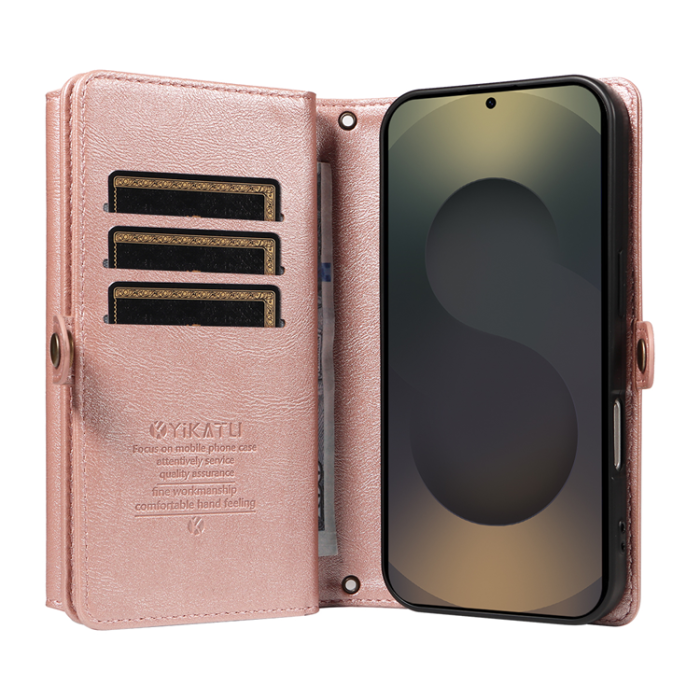 YIKATU - YIKATU Galaxy S25 Ultra Plånboksfodral Zipper Läder - Roséguld