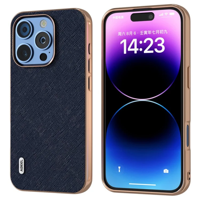 ABEEL - Abeel iPhone 16 Pro Mobilskal Äkta Läder Cross Texture - Blå