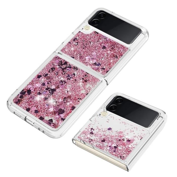 A-One Brand - Galaxy Z Flip 4 Skal Liquid Floating Glitter - Rosa Guld