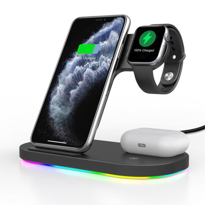 A-One Brand - 3in1 Qi 15W Trådlös laddare iPhone / Apple Watch / AirPods - Svart
