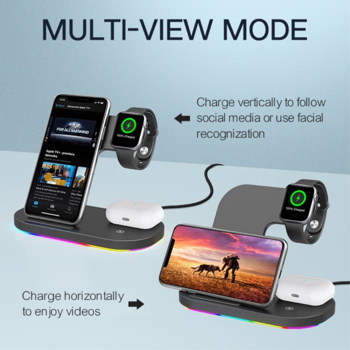 A-One Brand - 3in1 Qi 15W Trådlös laddare iPhone / Apple Watch / AirPods - Svart