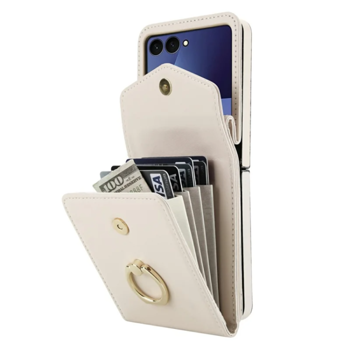 A-One Brand - Galaxy Z Flip7 Plånboksfodral Litchi med Axelrem - Vit