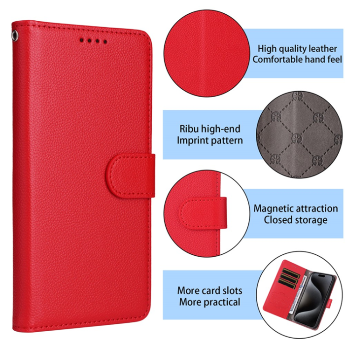 A-One Brand - iPhone 17 Plånboksfodral RFID Blocking med Handledsrem - Röd