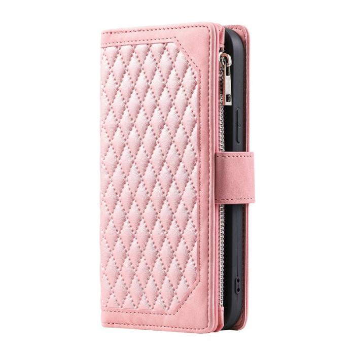 OEM - Samsung Galaxy S26 Plånboksfodral Rhombus Stitching Line Konstläder - Roséguld