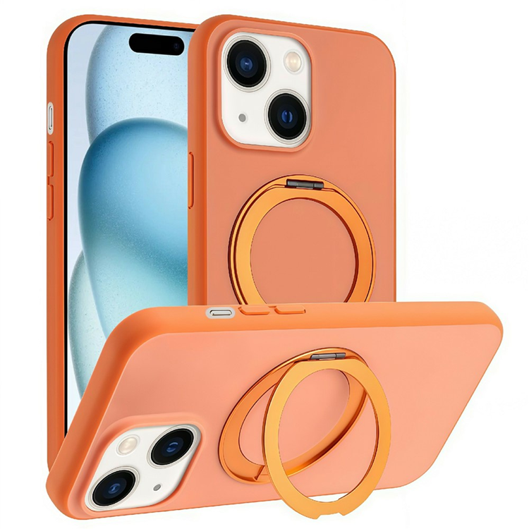 iPhone 15 Mobilskal MagSafe Rotary Kickstand Skin Touch - Orange (Orange) | 2353 | AlltMobil