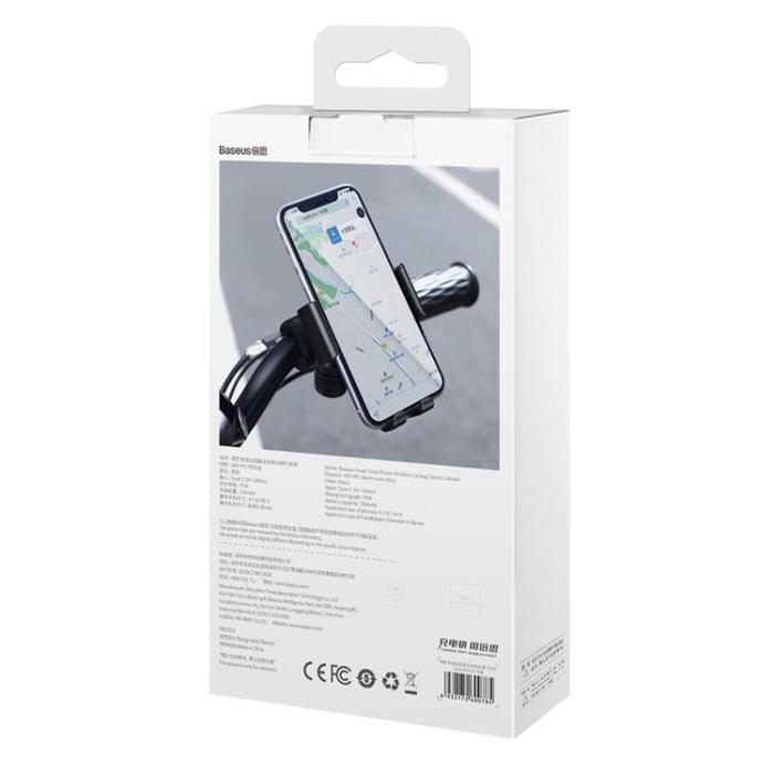 BASEUS - Baseus Elcykel Smartphone Hållare Integrerad Solpanel 150mAh - Svart