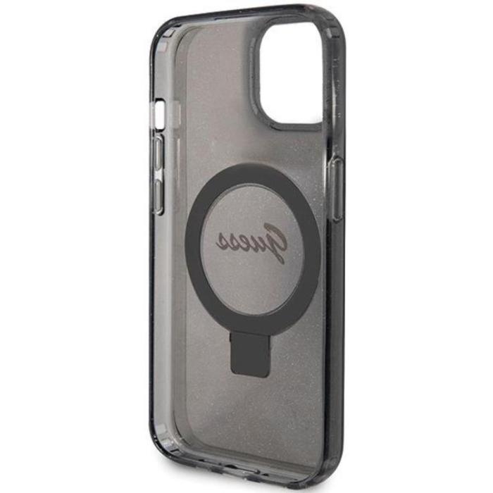 Guess - Guess iPhone 15/14 Plus Mobilskal Magsafe Ringställ Script Glitter - Svart